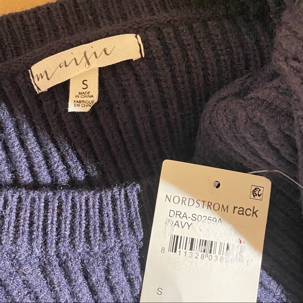 NEW Maisie Peter Bishop Sleeve Pullover Knit Sweater Crew Neck Navy Blue Medium - Picture 2 of 6